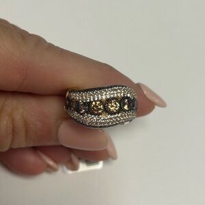 Suzy Levian Yellow Sterling Silver Brown White CZ Ring NWT